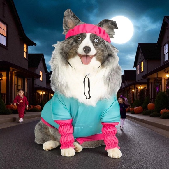 Other - Barbie Aerobics Dog Halloween Costume Blue‎ Pink Shirt Leg Warmers XS 6 -10 lbs